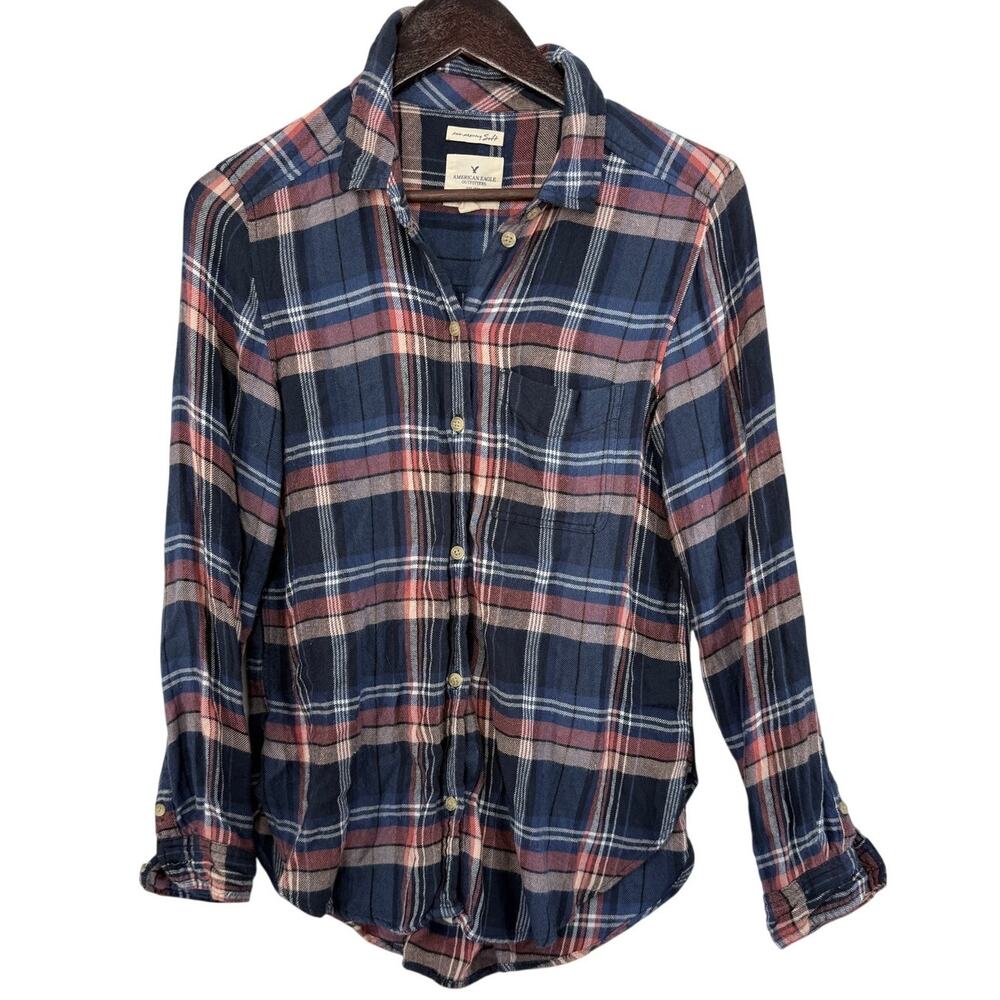 AE Soft Boyfriend Plaid Flannel Shirt S